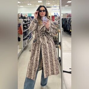 Rebecca Minkoff Black and Cream Snake Print Trench Coat